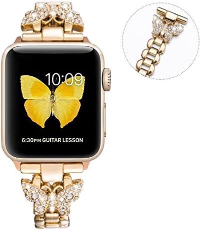 SaNgaiMEi Compatible with Apple Watch Band 38mm 40mm 41mm 42mm 44mm 45mm Bling Iwatch Band women Stainless Steel Wristband Replacement for Apple Watch Series 7/6/5/4/3/2/1/SE