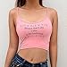 F_topbu Women Tank Crop Tops Teen Girls Letter Print Sleeveless Blouse Solid Halter Cami Shirt Camisoles Pink