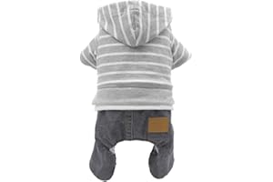 FUQIBASICS Pet Denim Stripe Jumpsuit Dog Clothes Adorable Puppy Jeans Pet Coat for Small Medium Dog Apparels Dog Hoodies Coat Machine Washable (XL Weight (10~14lb) | Chest (~16"), Grey)