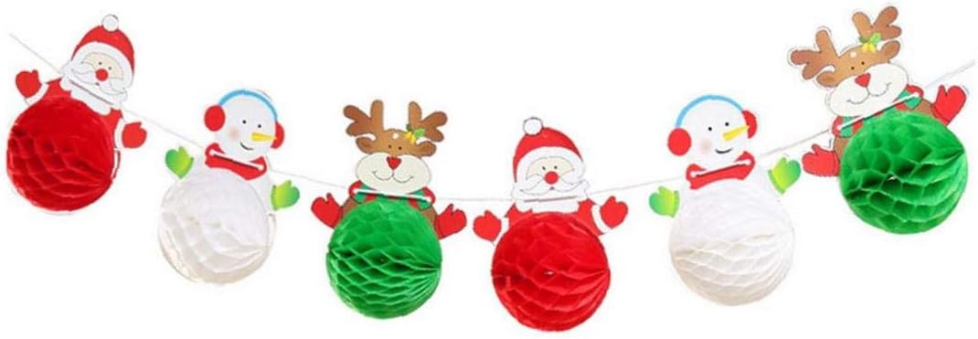 shentaotao Weihnachtspapier Banner Weihnachtsdekoration Weihnachtsmann Schneemann Papierkugel Pull Blumenfest Hängendes Papier Pompom Blumen Weihnachtsfest-Dekorationen