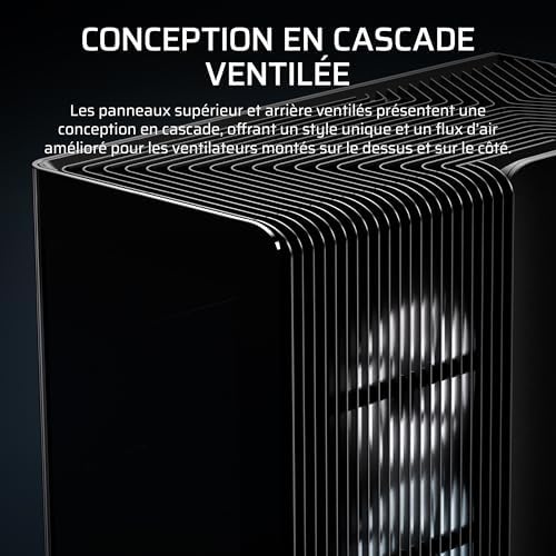 Frame 4500X LX-R RGB Link Boîtier PC Moyen-Tour en Verre Panoramique – Système de Fixation du Ventilateur InfiniRail, Peut Accueillir Deux Radiateurs de 360 mm, 3X LX120-R RGB Link – Noir