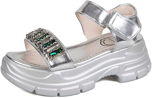 Amazon Ptor サンダル レディース 夏 スポーツサンダル 厚底 マジックテープ おしゃれ シューズ 軽量 カジュアル 歩きやすい ビーチサンダル 可愛い シルバー Ptor ファッションサンダル