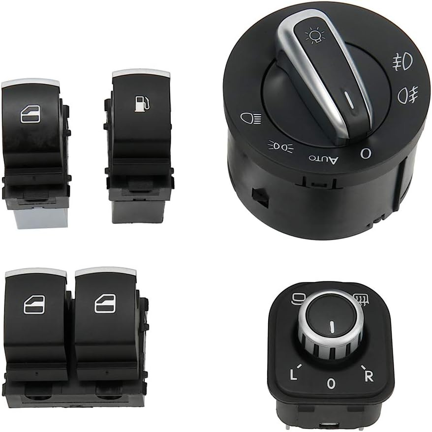 5PCS Headlight Mirror Window Switch Car Switch Set Auto Headlamp Electric Power Side View Mirror Adjust Knob