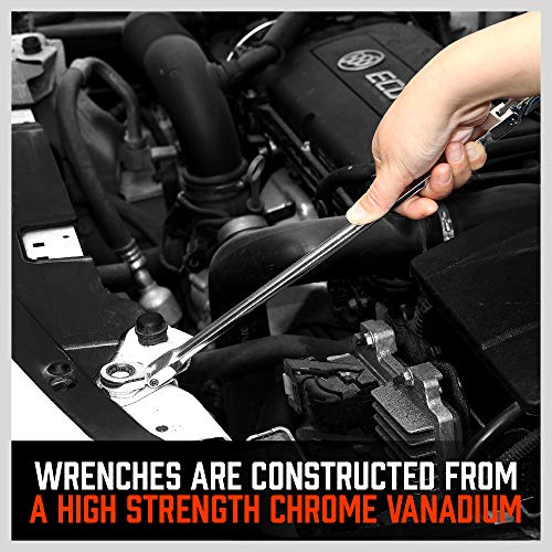 HORUSDY 6-Piece Extra Long Flex-Head Ratcheting Wrench Set - Chrome Vanadium Steel With Metric 8mm - 19mm,With Large Size Organizer Pouch - Thumbnail 5