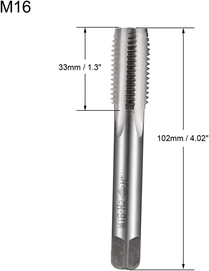 sourcing map Metric Machine Tap M16 x 2.0mm H2 High Speed Steel 4 Straight Flutes Screw Tapping Threading Machinist Repair DIY Tool - Image 3