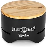 Petromax Feuerhand Tabletop Charcoal Grill, Powder-Coated Steel Tamber for Outdoor Use, Wood Lid, 7.9 inch diameter, Black