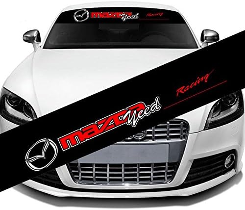 Etie 130x21cm Reflective Material Car Styling Front Rear Windshield Banner Decal Vinyl Car Stickers for MAZDA Auto DIY Exterior Decoration Accessories (Black Background)