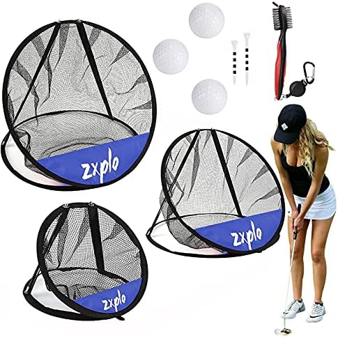 ZXPLO Portable Golf Chipping Net Target Hitting Training Equipment with Golf Ball Tees & Club Cleaner for Backyard ZXPLO Portable Golf Chipping Net Target Hitting Training Equipment with Golf Ball Tees & Club Cleaner for Backyard