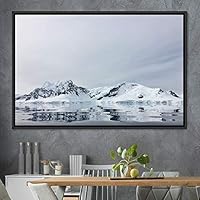 Framed Canvas Wall Art Snow Mountain Cool Expressive Farmhouse/Country Landscape Mountain Top Multicolor Photography Portrait Realism - 16x24 inches