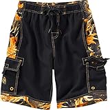 Legendary Whitetails Youth Big Wave Blaze Camo Cargo Swim Trunks