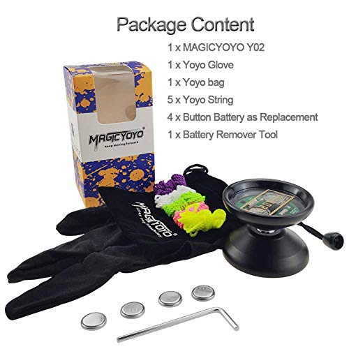 YOSTAR Light Up Yoyo Kids Unresponsive Yoyo Professional MAGICYOYO Y02-AURORA + 5 Strings + Bag + Glove (Black with Blue Light)