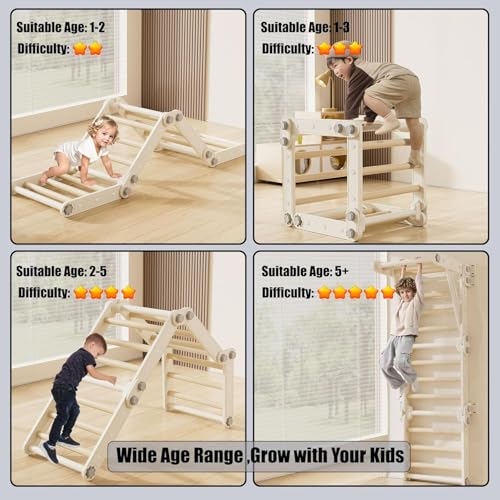 AM ANNA Toddler Climbing Toys, Swedish Ladder Kids Pikler Triangle Set,Montessori Indoor Play Gym,Multifunction Foldable Indoor Climbing Gym for Kids,Plastic Montessori Indoor Jungle Gym Playground