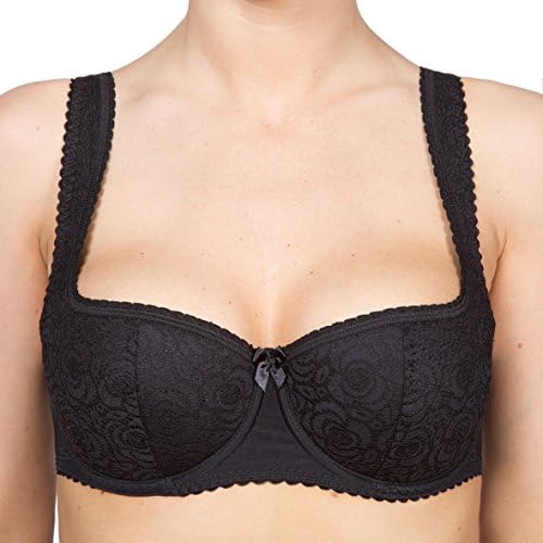 RosmeWomen's Balconette Bra with Push Up Effect Plus Size Sexy Lace Demi Half Cup Bra Underwired Low Cut Mesh Bras Annija