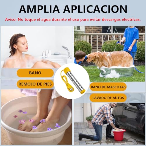 Calentador de Agua de Inmersión 1500W, Calentador de Agua Eléctrico Portátil, Resistencia para Calentar Agua Cubeta, con Acero Inoxidable 304, Termómetro LCD, Cepillo de Limpieza, Calentamiento Rápido