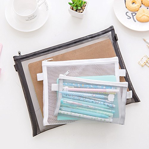 HYFAN Zipper File Envelope Folder Bag Breathable Transparent Mesh Document Pocket A4 Paper Pouch Storage for Office School Supplies ( PVC, 6 colors, A4 size, Pack of 6 ) - Thumbnail 2