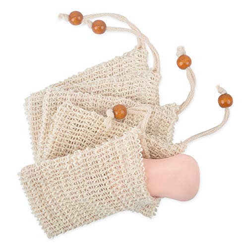 MOMSIV Exfoliating Soap Bags for Shower, 5 Pack Natural Ramie Soap Saver Pouch Homemade Soap Mesh Bag with Drawstring