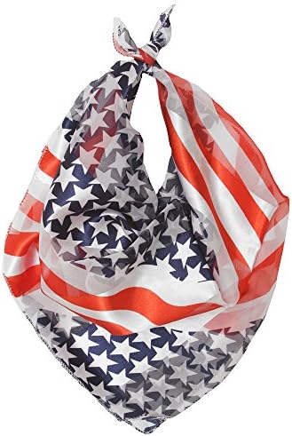Women's Satin Striped Lightweight Spring/Summer/Fall Square American Flag Printed Scarf (Red/White/Blue)