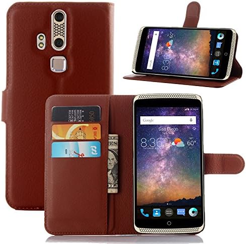 Keetech Premium Leather Wallet Case Cover with Stand Card Holder for ZTE Axon Lux Phone (Brown)