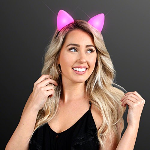 Glowing Pink Still LEDs Cat Ears Headband