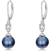 PEIMKO Pearl Earrings for Women Dainty Black/White Freshwater Pearl Moissanite Dangling Earrings for Women Party/Birthday Gifts