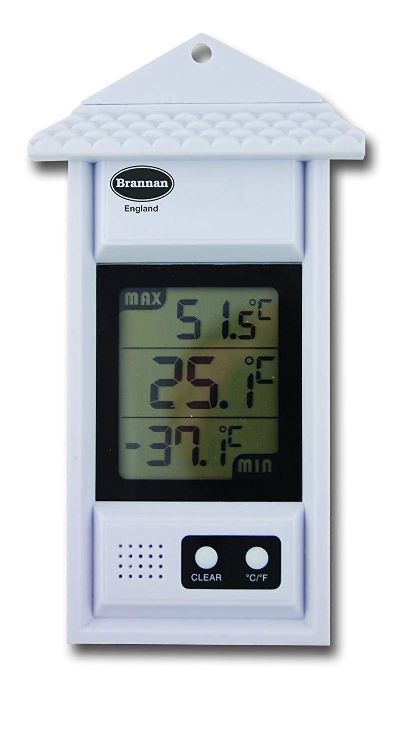 Brannan Digital Max Min Greenhouse Thermometer - Monitor Max and Min Temperatures In The Greenhouse Garden or Home For Indoor or Outdoor Use Easily Wall Mounted