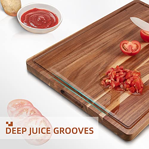 Garvee 61 x 45 cm Grande Tábua de Corte, Tábua de Madeira Acácia Utilizável Dos Dois Lados, Espessura de 3,8 cm, para Corte de Carnes, Legumes e Frutas, Marrom