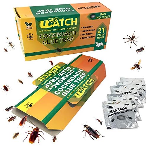 UCatch 21 Pack Cockroach Glue Trap, Bait Included, Effective Solution| Eco- Friendly, Non Poison Pest Control Products, Chemical Free, Non Toxic | Works on Crawling Insects, Bugs, Spiders, Ants