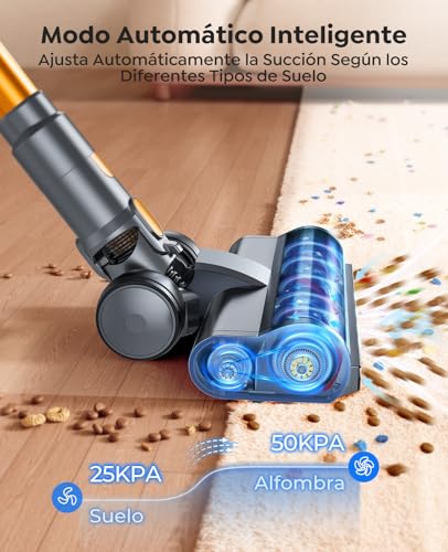 SMOTURE Cordless Vacuum Cleaner 50KPA/600W/65Min, Broom Vacuum Cleaner with 1M Hose, Anti-Tangle Brush with Light, Auto Mode, Wall Charging Base, for Pet Hair/Floors/Carpets/Car