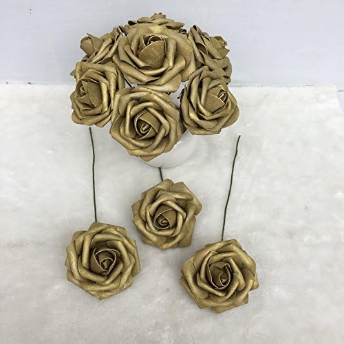 50 pcs Artificial Flowers Foam Roses for Bridal Bouquets Wedding Centerpieces Kissing Balls (Copper Gold)