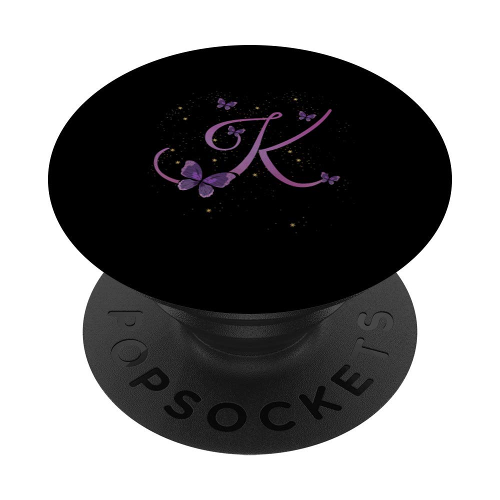 Romantic Butterfly Initial Letter K Purple Monogram PopSockets Swappable PopGrip