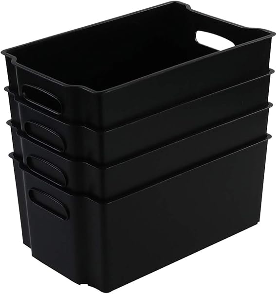 Obston Black Plastic Storage Bins, Stackable Classroom