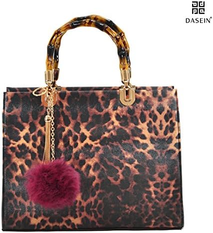 Dasein Bamboo Handle Smooth Leather Medium Satchel Structured Tote Bags Purses for Women