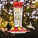 FORUP Hummingbird Feeder, Glass Bird Feeder, 5 Feeding Stations, 10-Ounce Nectar Capacity, Red