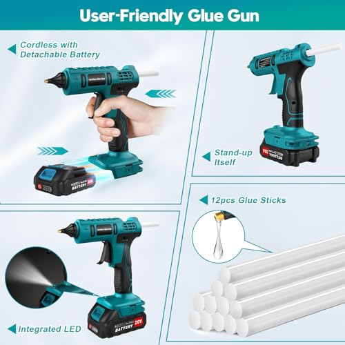 Uniiking® 100W Cordless Hot Glue Gun Kit Battery Powered(Battery Included), Wireless Glue Gun Rechargeable with Stand, with 10pcs Sticks for Craft & DIY