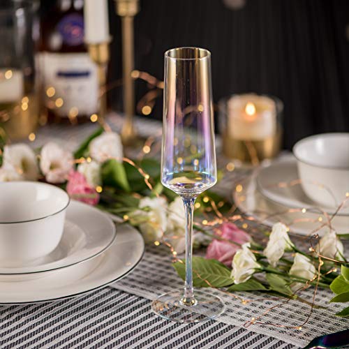 Meichu Modern Champagne Flutes Set of 2, 100% Lead Free Crystal Champagne Glasses, Hand Blown Champagne Flutes Glasses (Colorful) - Thumbnail 5