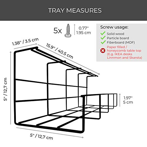 Under Desk Cable Tray - Super Sturdy Cable Organizer for Wire Management. Metal Wire Cable Tray for Office, Studio and Home (Black16'') (Black - Single)