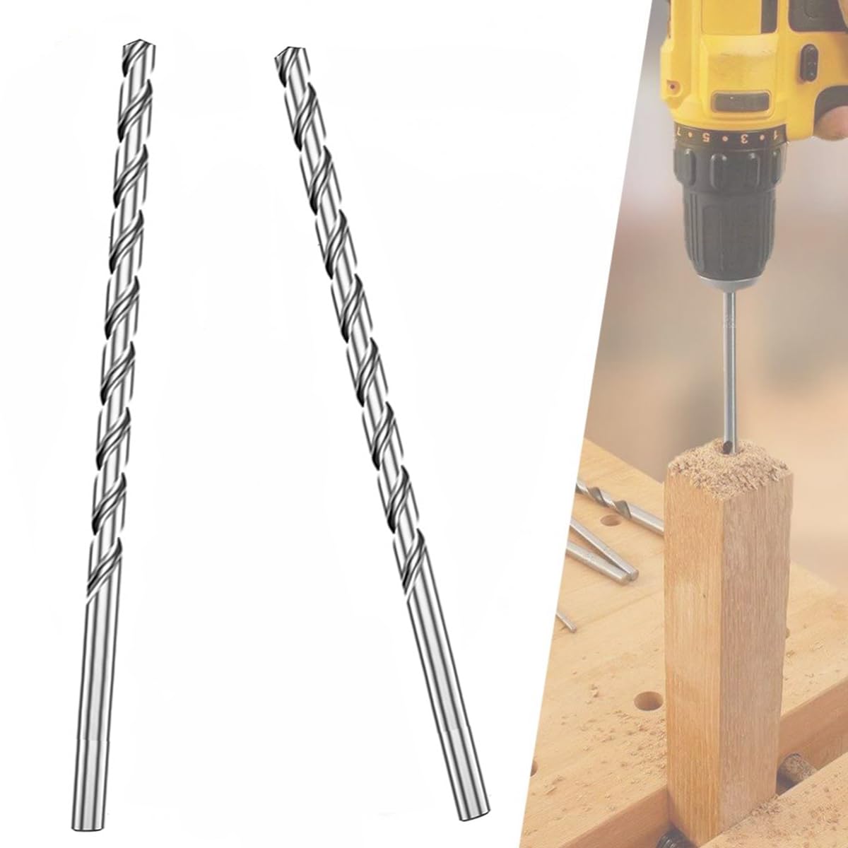 2 PCS 200MM x 10MM Extra Long Hss Drill Bit Set,Twist Drill Bits Straight Shank Tool Drill Bit (10MM)