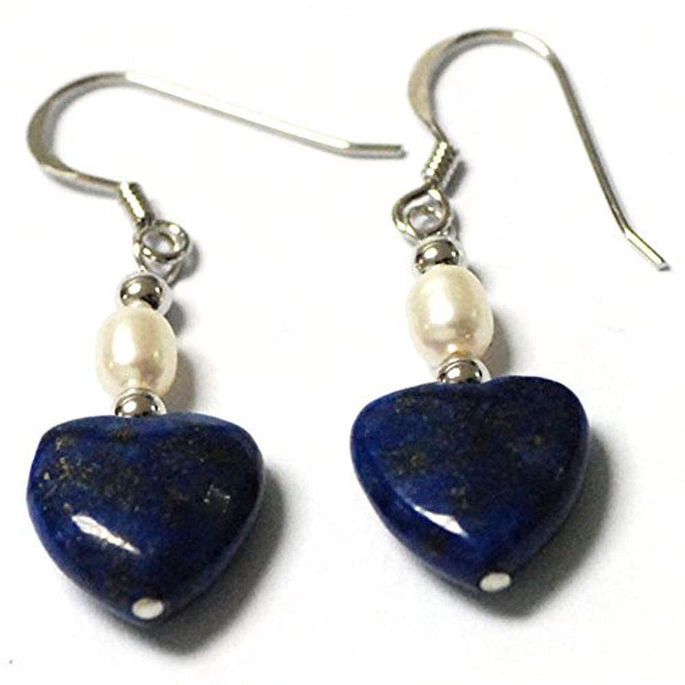 Jo & Co. Blue Lapis Lazuli, Pearl and Sterling Silver Drop Earrings, Sterling Silver Beads and White Oval-Shaped Freshwater Pearl, Rhodium-Plated 925 Sterling Silver, Attractively Priced