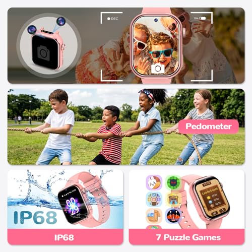4G Reloj Inteligente Niños con gps y Videollamada, Smartwatch Niños con llamadas, Chat de Voz, SOS, Modo Escuela, Despertador, IP68, Linterna, Podómetro, Flashcard, Regalo para Niños Niñas, Rosa