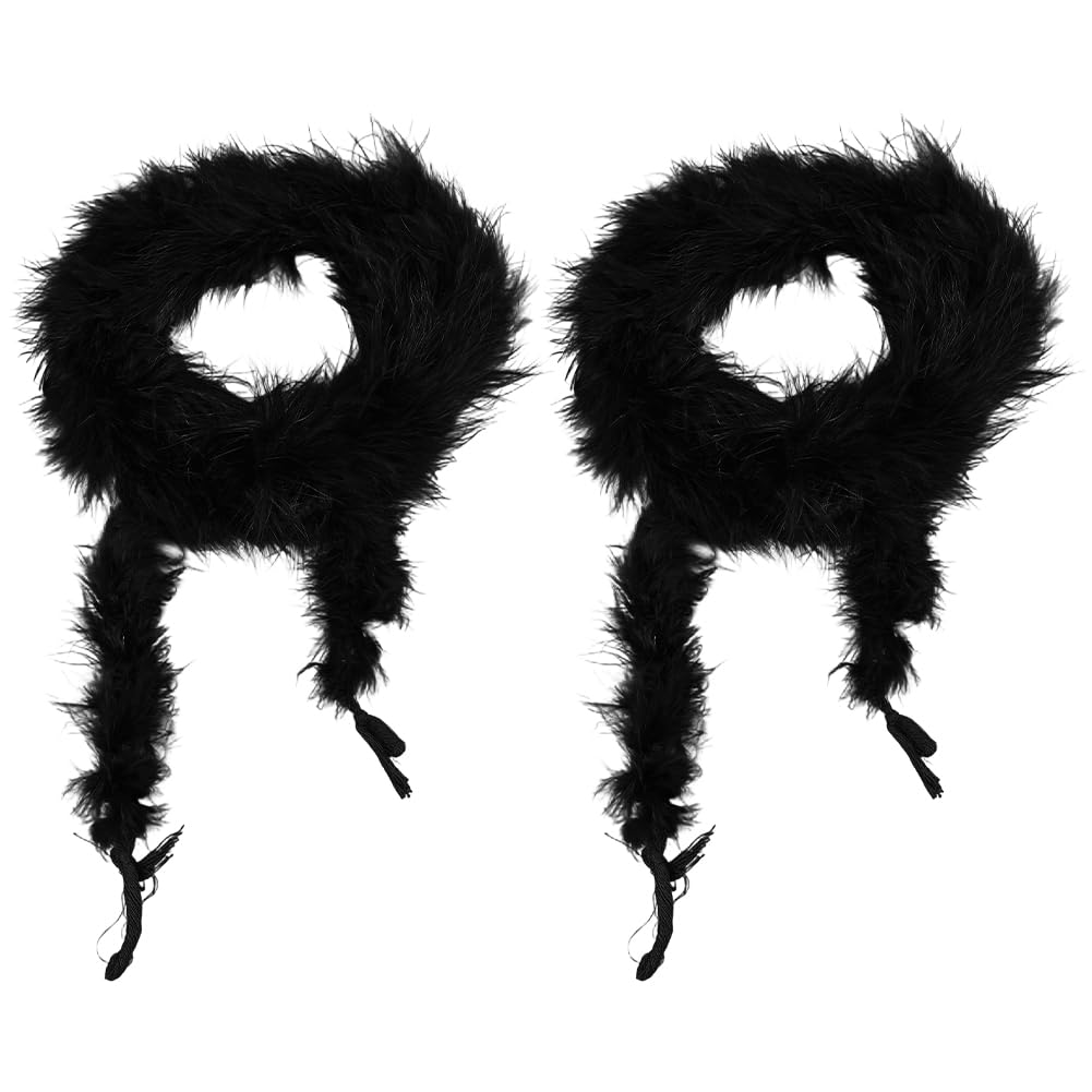 CABODYALS 2Pcs Black Feather Scarf Bulk Pack Turkey Chandelle Artificial Fluffy Boa Long Soft Furry Collars Shawls Scarves Wraps for Women Costume Dress Accessories Halloween Decor Christmas