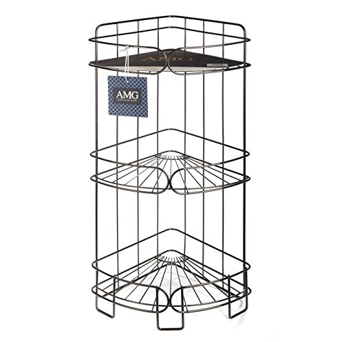 Free Standing Bathroom Storage Corner Caddy, Black Nickel, by AMG