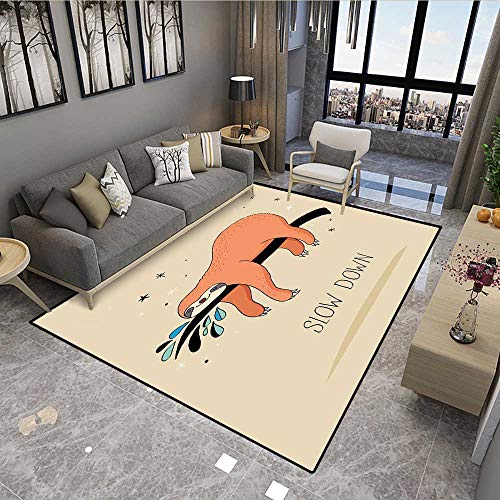 Carpet,Sleeping Big Bear and Sloth Hanging on a Bench Cozy Lazy Wild Creature Image Print,Indoor Outdoor Rug,Multicolor 6'x8'