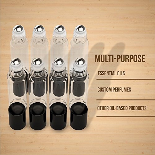 8 Pack Essential Oil Bottles [Metal Chrome Roller Ball] FREE Plastic Pippette 10ml Refillable Glass Bottles For Fragrance Perfume Essential Oil - Empty Perfume & Essential Oil Bottle (Clear Color) - Thumbnail 3
