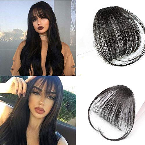Clip in Bangs 100% Real Human Hair Dark Brown With Temple Clip