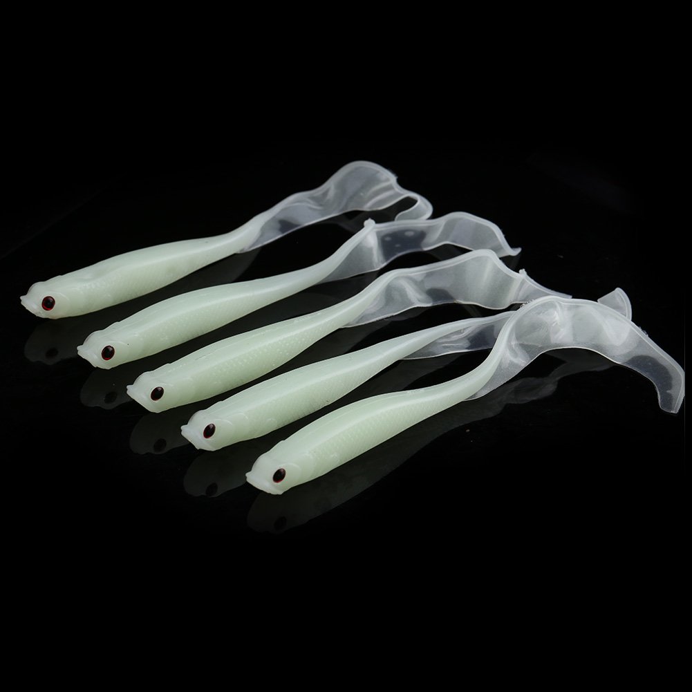 KIMISS 5pcs 13cm Glow-In-The-Dark Soft Tail Lure Fishing Tackle Set - Wide-ranged Underwater Action for Predatory Fish (Luminous)