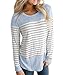 Vemvan Womens Long Sleeve Round Neck T Shirts Color Block Striped Casual Blouses Tops Blue