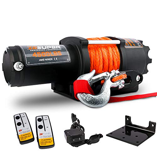 ZESUPER 4500lb Waterproof Winch Electric Winch Kit, Synthetic Rope
