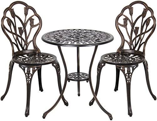 Cast Aluminum Patio Bistro Furniture Set in Antique Copper