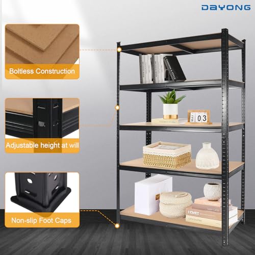 DAYONG 5 Tier Metal Storage Rack, Shelving Units, Storage Shelves, Shelf Storage Organizer for Kitchen, Living room, Bedroom, Office, Balcony (Black)