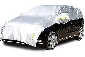 Konnfeir Half Car Cover All Weather Car Body Covers Outdoor Indoor for All Season Waterproof Dustproof UV Resistant Snowproof Universal 210D Oxford Fabric (Fit MPV/SUV Length 185'' to 195'')